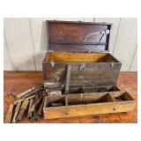 An Assortment of Antique Machinist Tools in a Wood