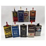 9 Vtg Lithographed Tin Lubricant Cans