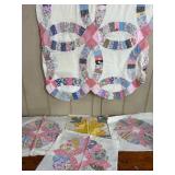 5 Vtg Quilt Pieces w/ Wedding Ring Top