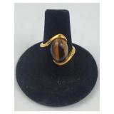 18K Gold Plate Tiger's Eye Bypass Ring