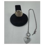 Str. Eagle Head Ring & Heart Necklace