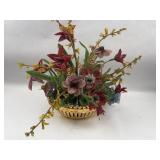French Beaded Flowers in Gilt Basket