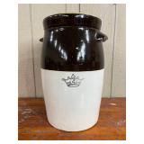 Two Tone Stoneware Crock w/ Crown Mark