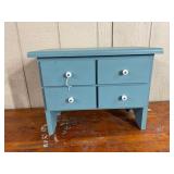 Primitive Teal 4-Drawer Jewelry Chest