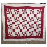 19th/20th C. Red & White Pinwheel Quilt