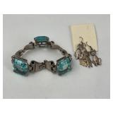 Art Deco Bracelet & 3 Str. Cat Earrings
