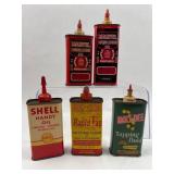 5 Vtg Lithographed Tin Lubricant Cans
