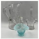 Cut Glass Pitcher & Two Baskets