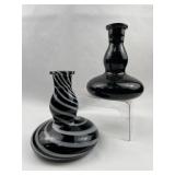 Pair Black & White Glass Hookah Bases