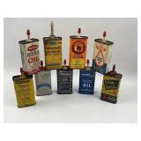 9 Vtg Lithographed Tin Lubricant & Oils