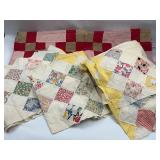 3 Vtg Check & Postage Stamp Quilt Tops
