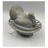 Marbled Slag Glass Nesting Turkey Dish