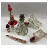 Vtg Glass Vehicle & Lantern Candy Set