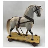 Antique Carved Wood Pull-Along Horse