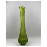 Mid-C. Ribbed Swung Glass Vase, Avocado