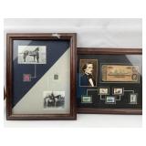 Pair Framed 1864 CSA Banknote & Stamps