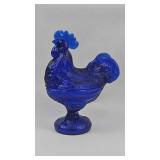 Cobalt Blue Glass Rooster Covered Dish