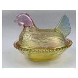 Iridescent Glass Hen on Nest Dish