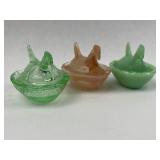 Trio Glass Hen on Nest Covered Dishes