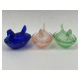 Trio Pressed Glass Hen on Nest Dishes