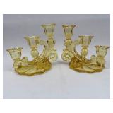 Pair Yellow Three-Light Candelabra