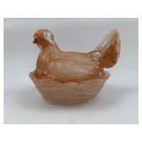 Peach & White Slag Glass Hen on Nest
