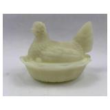 Uranium Custard Glass Hen on Nest Dish
