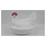 Milk Glass Hen on Nest Covered Dish