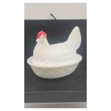 Milk Glass Hen on Nest Covered Dish