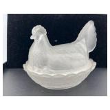Frosted Glass Hen on Nest Covered Dish