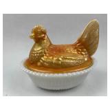 McKee Carnival & Milk Glass Hen on Nest