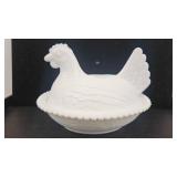 Milk Glass Hen on Nest Covered Dish