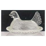 Pressed Glass Hen on Nest Candy Dish