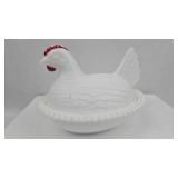 Milk Glass Hen on Nest Covered Dish