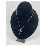 14K White Gold Pave Stone Cross Pendant