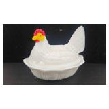 Fenton Milk Glass Hen on Nest Dish