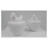 Pair Avon Milk Glass Bird Nest Dishes