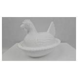 Milk Glass Hen on Nest Covered Dish
