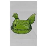 Green Pressed Glass Hen on Nest Dish