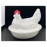 Milk Glass Hen on Nest Covered Dish