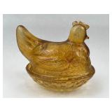 Marigold Iridescent Glass Hen on Nest