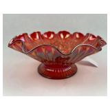 Fenton Red Carnival Glass Ruffled Bowl