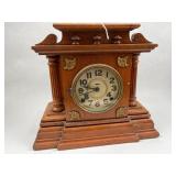 19th C. American Arch. Oak Mantel Clock