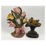 Pair Painted Floral Cast Iron Doorstops