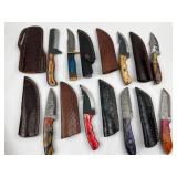 Damascus & File Steel Knives w/ Sheaths