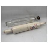 Pair Glass & Floral Ceramic Roll Pins