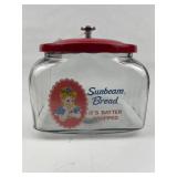 Sunbeam Bread Glass Jar, Red Metal Lid