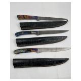 Set 3 Damascus Fillet Knives w/ Sheaths