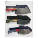 3 Handmade Cleavers w/ Leather Sheaths