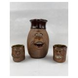 Stoneware Character Face Pitcher & Cups